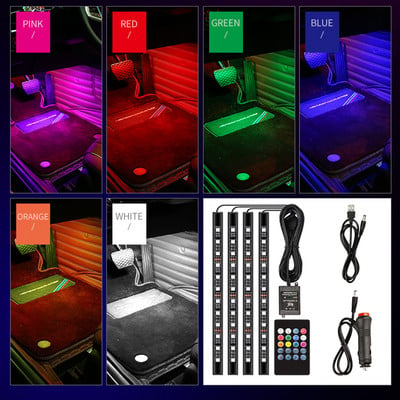 Lampă cu bandă LED pentru mașină Bec de decorare a podelei pentru picior RGB Lumină interioară pentru atmosferă Auto USB Telecomanda fără fir Control muzical Mod multiplu