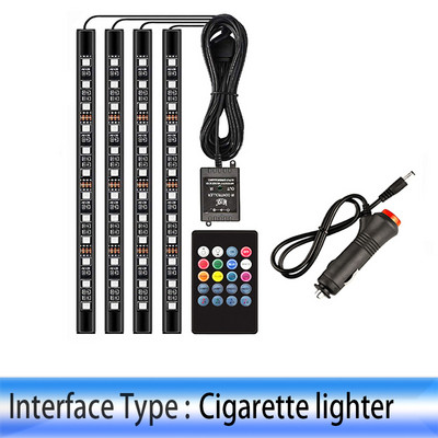 Lampă cu bandă LED pentru mașină Bec de decorare a podelei pentru picior RGB Lumină interioară pentru atmosferă Auto USB Telecomanda fără fir Control muzical Mod multiplu