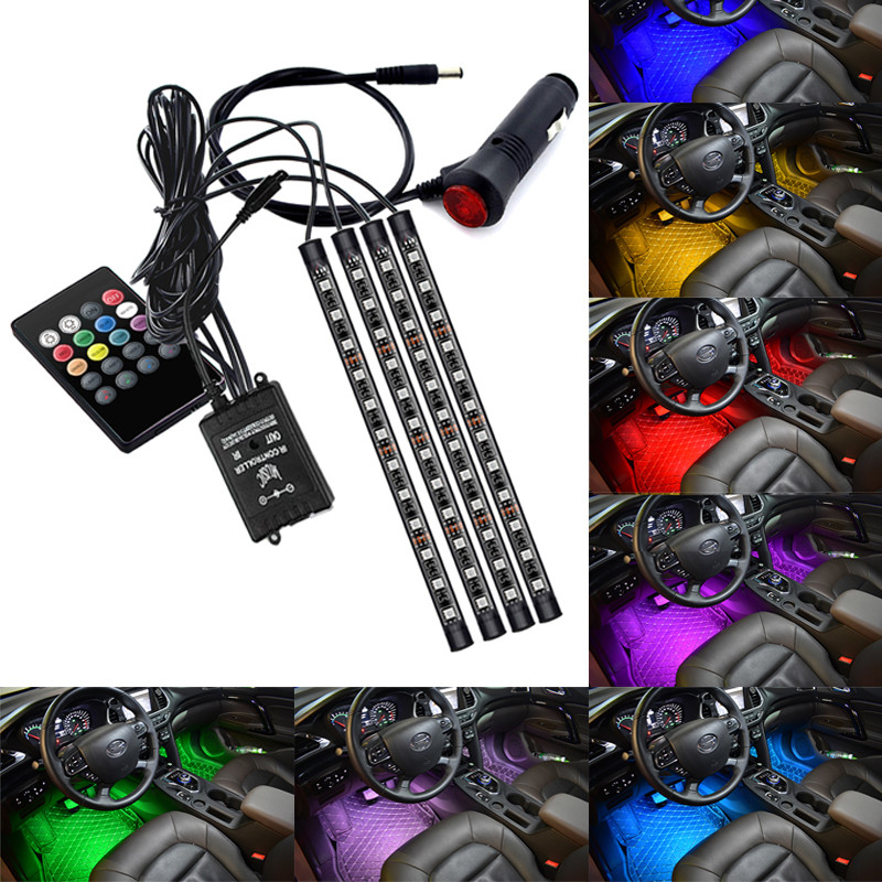 Lampă cu bandă LED pentru mașină Bec de decorare a podelei pentru picior RGB Lumină interioară pentru atmosferă Auto USB Telecomanda fără fir Control muzical Mod multiplu