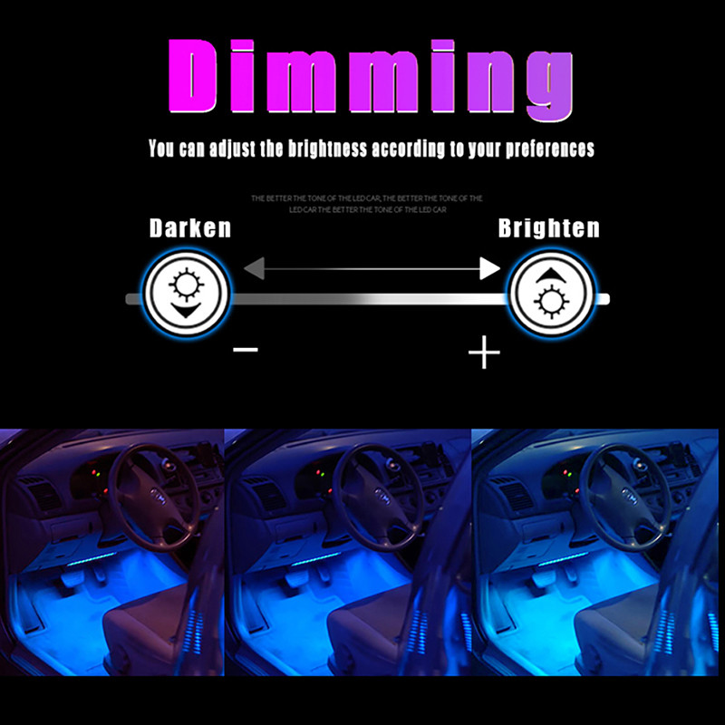 Lampă cu bandă LED pentru mașină Bec de decorare a podelei pentru picior RGB Lumină interioară pentru atmosferă Auto USB Telecomanda fără fir Control muzical Mod multiplu