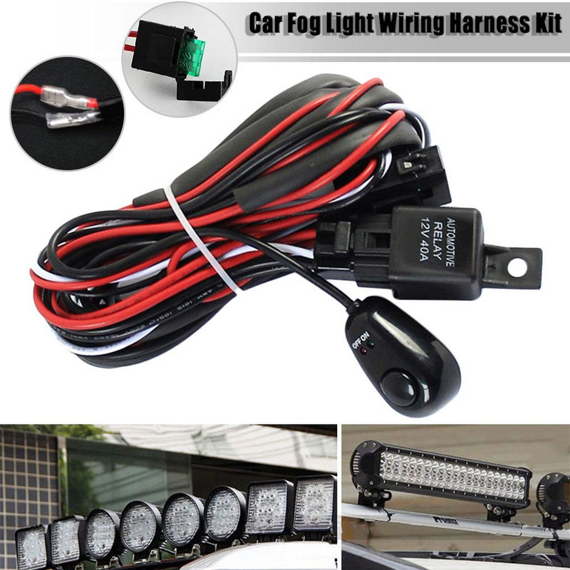 Bară de lumină de lucru universală cu LED-uri de 12V, comutator cu bascul laser Kit cablaj, set de siguranțe releu 40A pentru mașini, camion, motociclete, navă de picătură