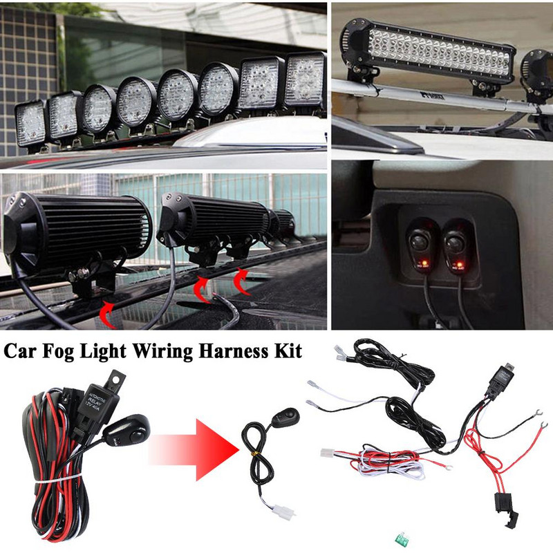 Bară de lumină de lucru universală cu LED-uri de 12V, comutator cu bascul laser Kit cablaj, set de siguranțe releu 40A pentru mașini, camion, motociclete, navă de picătură