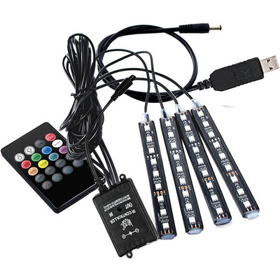 RGB Beleuchtung Ελαφρύ αυτοκινήτου led Φωτιστικό ποδιού ατμόσφαιρας δαπέδου με Λειτουργίες απομακρυσμένου φωνητικού ελέγχου μουσικής USB Εσωτερική διακοσμητική λωρίδα LED