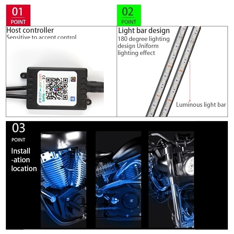 OKEEN Kit de bandă LED RGB Underglow pentru motociclete Control APP Impermeabil 5050SMD Lumină LED cu efect de sol strălucitor pentru subsol