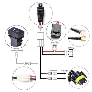 H11 Окабеляване за фарове за мъгла 12V 40A Гнезда Жичен конектор LED индикатори Комплекти превключватели Реле за мъгла LED светлини Работна лампа