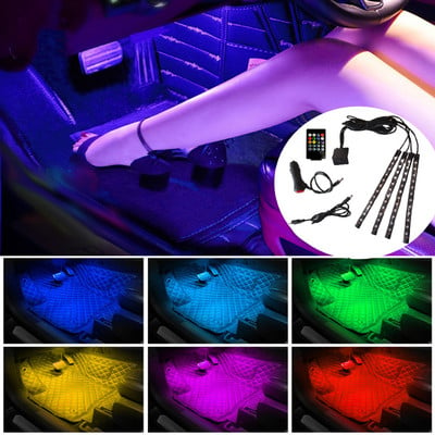 Lumină ambientală LED pentru picior de mașină cu brichetă USB Iluminare de fundal Aplicație de control al muzicii RGB Lămpi decorative pentru interior pentru atmosferă