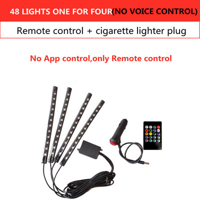 Led Car Foot Ambient Light με USB αναπτήρα οπίσθιου φωτισμού μουσικής Εφαρμογή ελέγχου RGB Auto διακοσμητικά φωτιστικά ατμόσφαιρας εσωτερικού χώρου