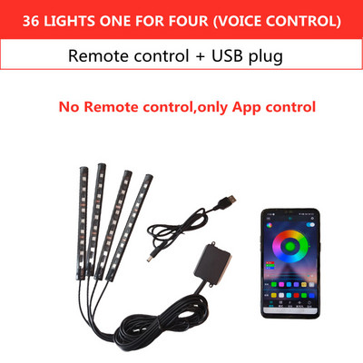 Led Car Foot Ambient Light με USB αναπτήρα οπίσθιου φωτισμού μουσικής Εφαρμογή ελέγχου RGB Auto διακοσμητικά φωτιστικά ατμόσφαιρας εσωτερικού χώρου