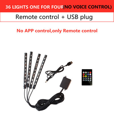 Led Car Foot Ambient Light με USB αναπτήρα οπίσθιου φωτισμού μουσικής Εφαρμογή ελέγχου RGB Auto διακοσμητικά φωτιστικά ατμόσφαιρας εσωτερικού χώρου