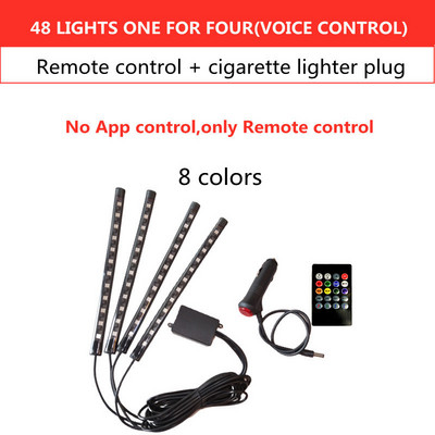 Led Car Foot Ambient Light με USB αναπτήρα οπίσθιου φωτισμού μουσικής Εφαρμογή ελέγχου RGB Auto διακοσμητικά φωτιστικά ατμόσφαιρας εσωτερικού χώρου