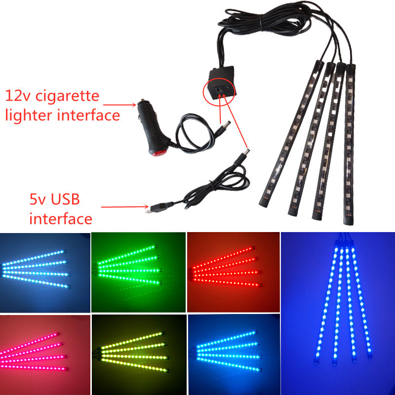 Led Car Foot Ambient Light με USB αναπτήρα οπίσθιου φωτισμού μουσικής Εφαρμογή ελέγχου RGB Auto διακοσμητικά φωτιστικά ατμόσφαιρας εσωτερικού χώρου