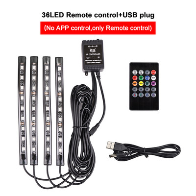 Auto Ambient Light 36 48 72 Λωρίδες LED Πόδι αυτοκινήτου Εσωτερική διακόσμηση RGB APP Τηλεχειριστήριο λάμπας ατμόσφαιρας για αξεσουάρ αυτοκινήτου