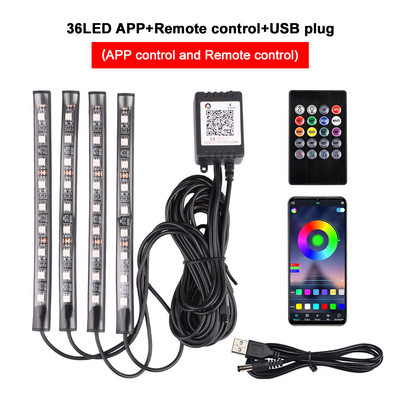 Auto Ambient Light 36 48 72 Λωρίδες LED Πόδι αυτοκινήτου Εσωτερική διακόσμηση RGB APP Τηλεχειριστήριο λάμπας ατμόσφαιρας για αξεσουάρ αυτοκινήτου