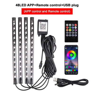Auto Ambient Light 36 48 72 Λωρίδες LED Πόδι αυτοκινήτου Εσωτερική διακόσμηση RGB APP Τηλεχειριστήριο λάμπας ατμόσφαιρας για αξεσουάρ αυτοκινήτου