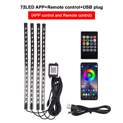 Auto Ambient Light 36 48 72 Λωρίδες LED Πόδι αυτοκινήτου Εσωτερική διακόσμηση RGB APP Τηλεχειριστήριο λάμπας ατμόσφαιρας για αξεσουάρ αυτοκινήτου