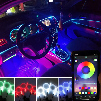 4/5/6 Σε 1 RGB LED Atmosphere Αυτοκίνητο Εσωτερικό Πόδι Περιβάλλοντος Διακοσμητικά φώτα Κιτ Λωρίδων φωτιστικών οπτικών ινών Νέον Έλεγχος εφαρμογής Μουσική DIY