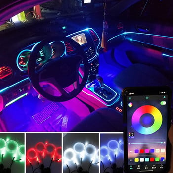 4/5/6 в 1 RGB LED Atmosphere Car Interior Foot Ambient Decorative Lights Kit Kit Neon Fiber Optic Light Strip App Control DIY Music