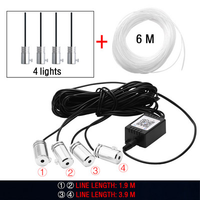 4/5/6 Σε 1 RGB LED Atmosphere Αυτοκίνητο Εσωτερικό Πόδι Περιβάλλοντος Διακοσμητικά φώτα Κιτ Λωρίδων φωτιστικών οπτικών ινών Νέον Έλεγχος εφαρμογής Μουσική DIY