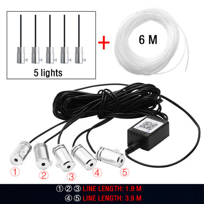 4/5/6 Σε 1 RGB LED Atmosphere Αυτοκίνητο Εσωτερικό Πόδι Περιβάλλοντος Διακοσμητικά φώτα Κιτ Λωρίδων φωτιστικών οπτικών ινών Νέον Έλεγχος εφαρμογής Μουσική DIY