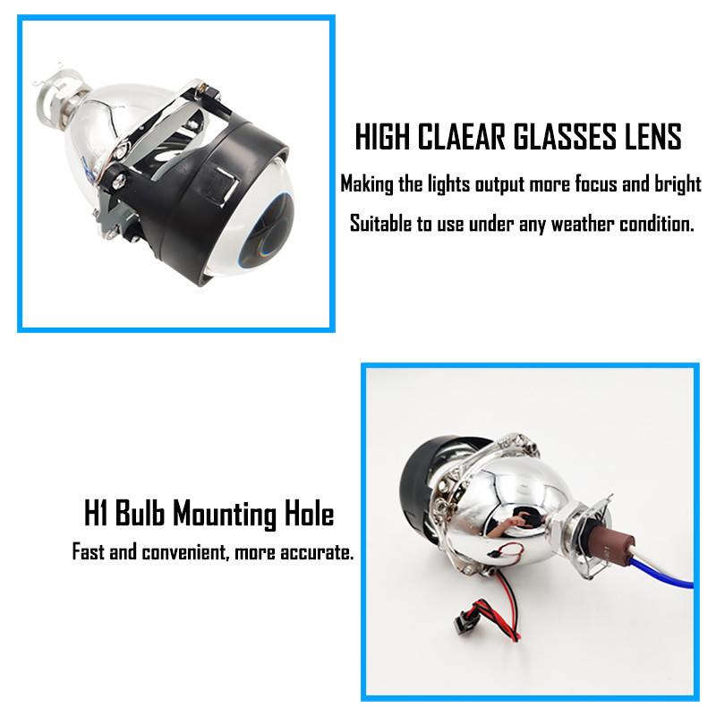 Automobilių stiliaus LED bėgimo žibintai Angel Eyes HID Bi xenon projektorių lęšiai priekiniams žibintams H4 H7 automobilio priekinių žibintų objektyvas