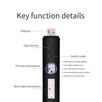 Автомобилна LED RGB вътрешна атмосферна светлина USB 5V управление на звука Безжична звездна светлина на покрива Множество режими Автоматична декоративна околна светлина