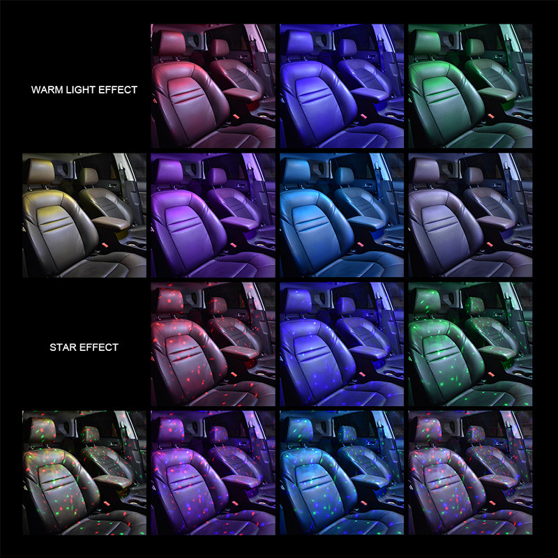 Lumină de atmosferă interioară LED RGB pentru mașină USB 5V Control sunet Lumină stea de acoperiș fără fir Moduri multiple Lumină ambientală decorativă automată
