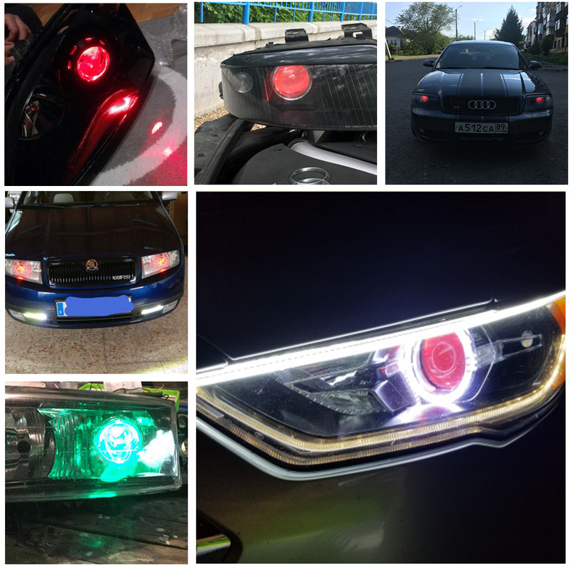 Automobilių stiliaus LED DRL Demon Evil Eye Devil Eyes LED modulis priekinių žibintų projektoriaus lęšiui Geltona Raudona Mėlyna Balta Žalia