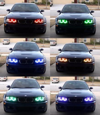Bowen RGB Led angel eye фар Многоцветно дистанционно управление цветна бленда за BMW E36 E38 E39 E46 4x131 mm Аксесоари