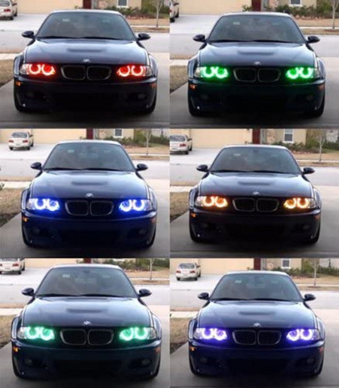 Bowen RGB Led angel eye priekinis žibintas Daugiaspalvis nuotolinio valdymo pultas spalvinga diafragma BMW E36 E38 E39 E46 4x131 mm Priedai