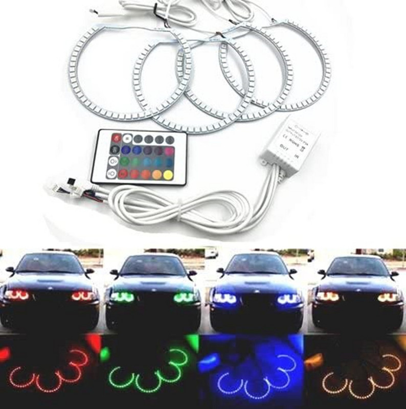 Bowen RGB Led angel eye priekinis žibintas Daugiaspalvis nuotolinio valdymo pultas spalvinga diafragma BMW E36 E38 E39 E46 4x131 mm Priedai