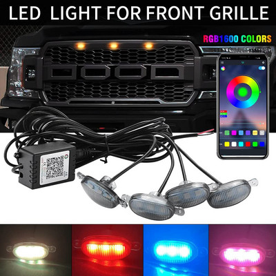 4/8 az 1-ben LED-es rácsfények APP Control DIY RGB első rács légköri dekoratív lámpa DRL készlet offroad autós kisteherautóhoz