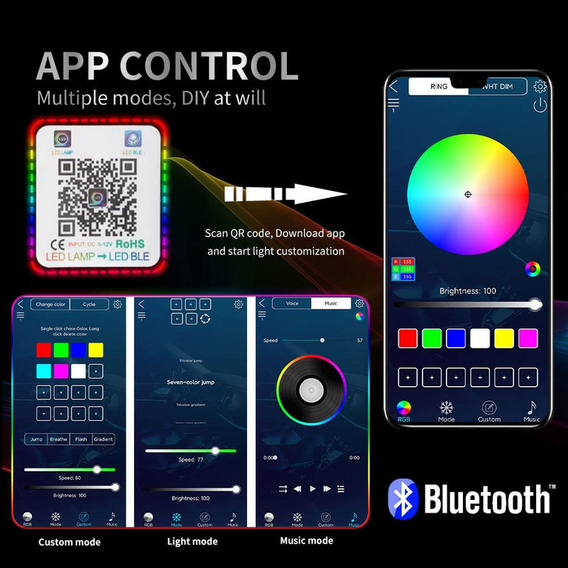 4/8 u 1 LED rasvjetna rešetka APP Control DIY RGB Prednja rešetka Atmosphere Dekorativna svjetiljka DRL komplet za terensko vozilo Kamion SUV
