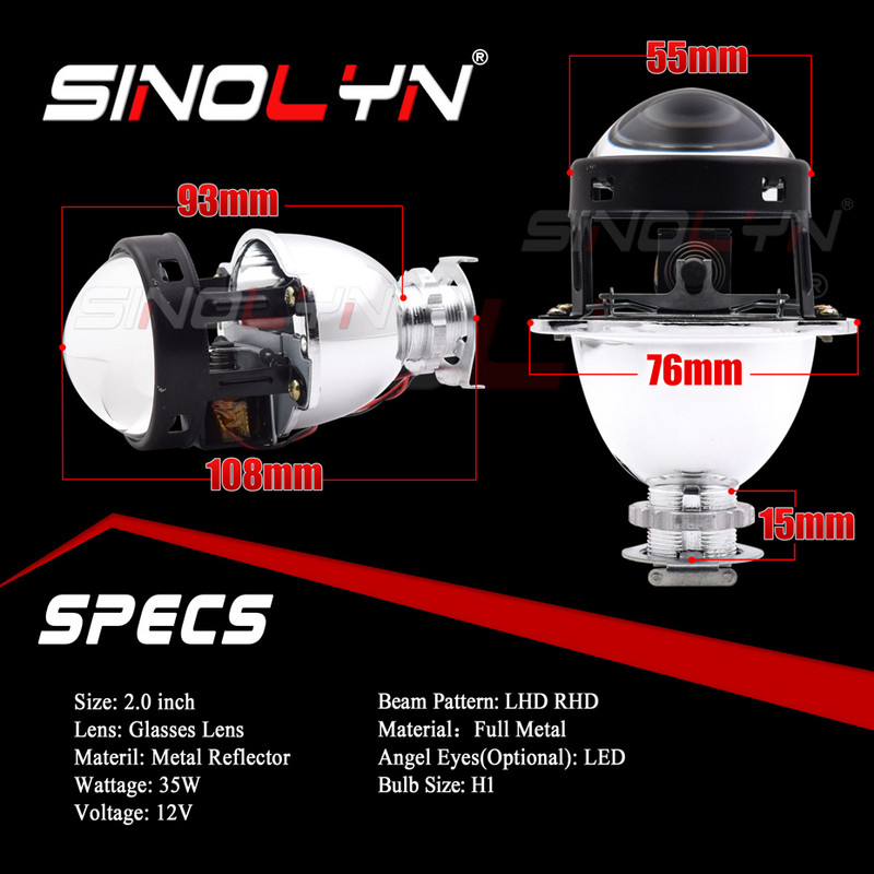 Sinolyn 2,0 ιντσών Angel Eyes LED DRL Bi Xenon Φακός Προβολέα για Μίνι Φακοί Αυτοκινήτου Προβολέα H4 H7 Χρήση H1 HID Tuning DIY