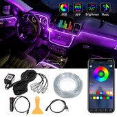 6 IN 1 8M RGB LED atmosfääri auto salong ümbritseva valguse fiiberoptilised ribad valgustus rakenduse juhtimisega Neoon auto dekoratiivne lamp