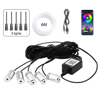 6 IN 1 8M RGB LED atmosfääri auto salong ümbritseva valguse fiiberoptilised ribad valgustus rakenduse juhtimisega Neoon auto dekoratiivne lamp