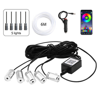 6 IN 1 8M RGB LED atmosfääri auto salong ümbritseva valguse fiiberoptilised ribad valgustus rakenduse juhtimisega Neoon auto dekoratiivne lamp