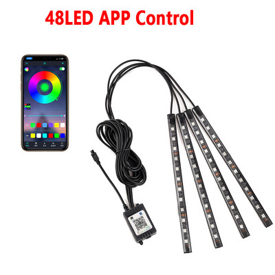 48/72 LED Φωτιστικά ποδιού αυτοκινήτου με περιβάλλοντα φωτισμό νέον Φωτισμός διάθεσης με οπίσθιο φωτισμό με έλεγχο μουσικής εφαρμογής RGB Αυτόματο διακοσμητικό φωτιστικό εσωτερικής ατμόσφαιρας