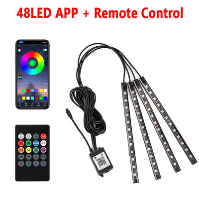48/72 LED Φωτιστικά ποδιού αυτοκινήτου με περιβάλλοντα φωτισμό νέον Φωτισμός διάθεσης με οπίσθιο φωτισμό με έλεγχο μουσικής εφαρμογής RGB Αυτόματο διακοσμητικό φωτιστικό εσωτερικής ατμόσφαιρας