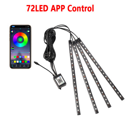 48/72 LED Φωτιστικά ποδιού αυτοκινήτου με περιβάλλοντα φωτισμό νέον Φωτισμός διάθεσης με οπίσθιο φωτισμό με έλεγχο μουσικής εφαρμογής RGB Αυτόματο διακοσμητικό φωτιστικό εσωτερικής ατμόσφαιρας