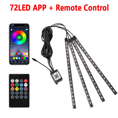 48/72 LED Φωτιστικά ποδιού αυτοκινήτου με περιβάλλοντα φωτισμό νέον Φωτισμός διάθεσης με οπίσθιο φωτισμό με έλεγχο μουσικής εφαρμογής RGB Αυτόματο διακοσμητικό φωτιστικό εσωτερικής ατμόσφαιρας