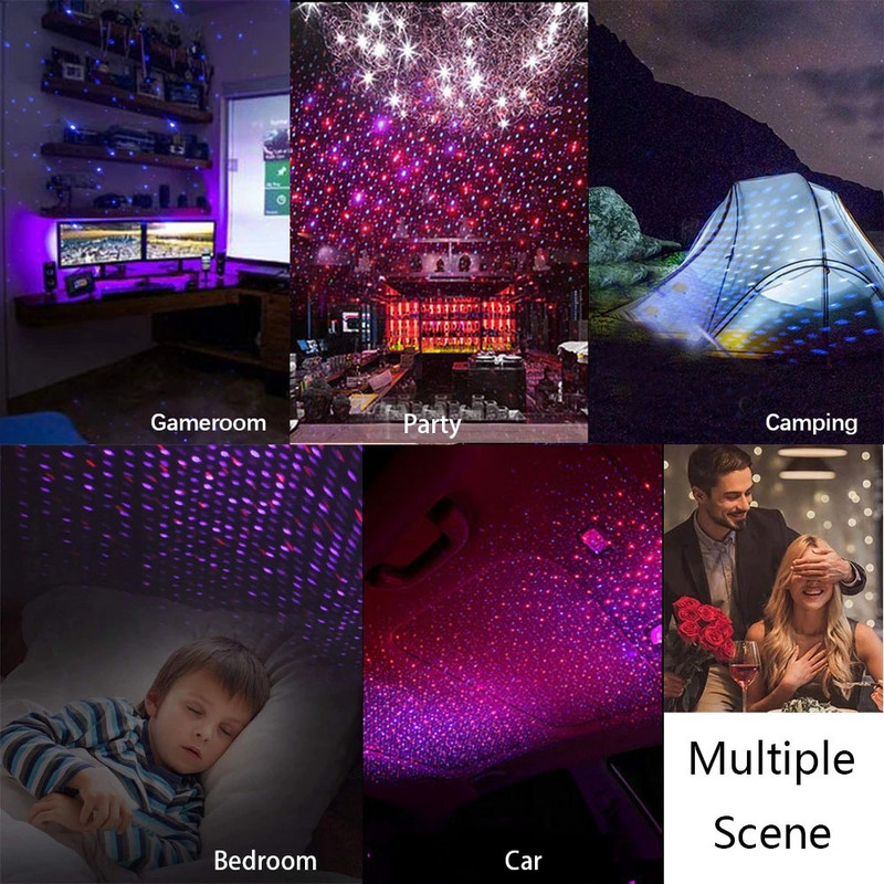 Automašīnas jumts Star Light Salons LED zvaigžņots lāzera atmosfēras projektors USB Auto Decoration Night Home Decor Galaxy Lights