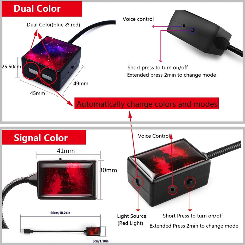 Automašīnas jumts Star Light Salons LED zvaigžņots lāzera atmosfēras projektors USB Auto Decoration Night Home Decor Galaxy Lights