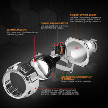 2,5-инчов HID Xenon Bi Xenon обектив за проектор Модернизация на автомобилни фарове Направи си сам лампа за крушка H1 със сребърни втулки H4 H7 Цокъл