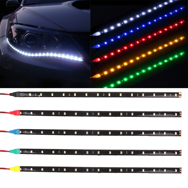 Automobilio LED juostelės stiliaus dekoratyvinė aplinkos šviesa 30cm 15 SMD lempa vandeniui atspari LED lanksti atmosferos šviesos juostos lemputė