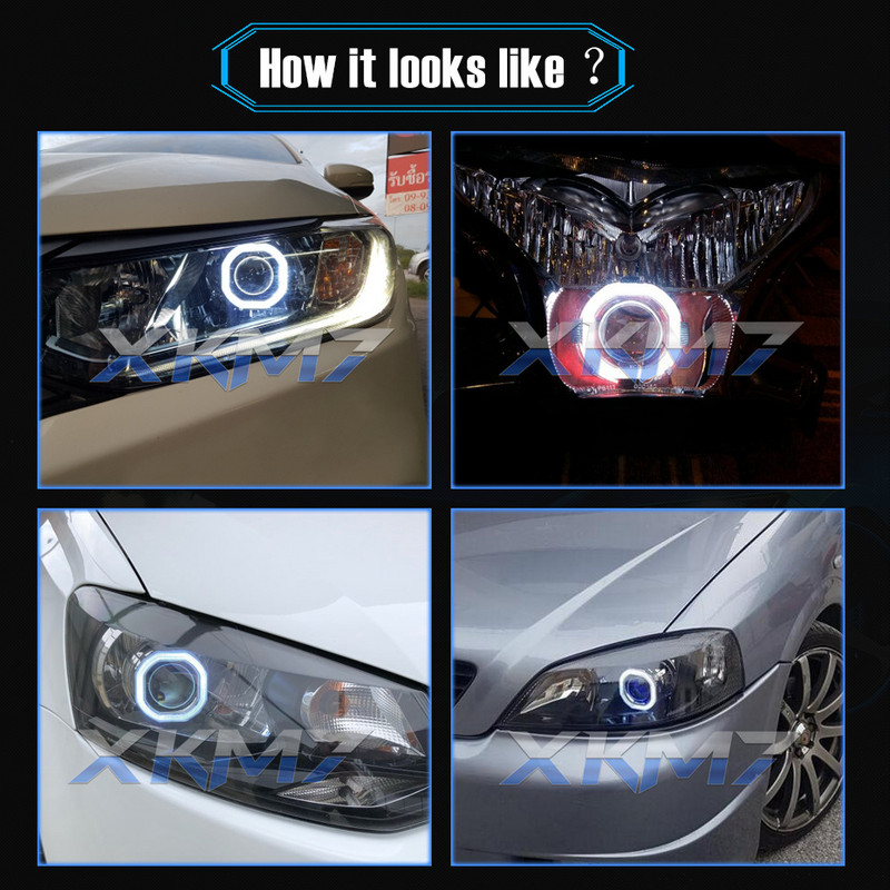 XKM7 Angel Eyes auto objektiiv esitules 2,5-tolline Bi-xenon H4 H7 projektor H1 HID LED-valgusti, ruudukujuline COB Halos Lisatarvikud