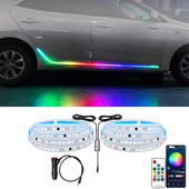 RGB LED ambientală mașină bun venit ușă fuste lumini aplicație la distanță panou prag automat neon streamer flexibil bandă curgătoare lampă decorativă