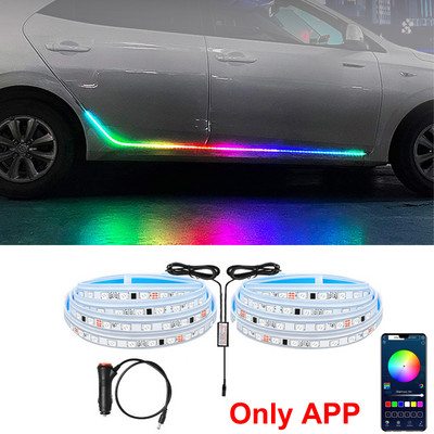 RGB LED ambientală mașină bun venit ușă fuste lumini aplicație la distanță panou prag automat neon streamer flexibil bandă curgătoare lampă decorativă