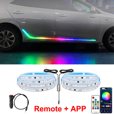 RGB LED ambientală mașină bun venit ușă fuste lumini aplicație la distanță panou prag automat neon streamer flexibil bandă curgătoare lampă decorativă