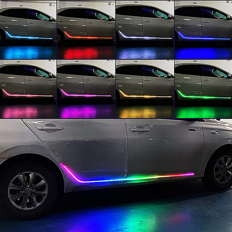 RGB LED ambientală mașină bun venit ușă fuste lumini aplicație la distanță panou prag automat neon streamer flexibil bandă curgătoare lampă decorativă