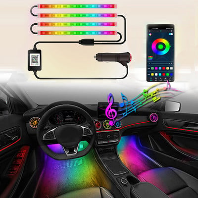 Aplicație colorată Streamer Lampă ambientală pentru interiorul mașinii Controlul muzicii Lumină neon Lumină de fundal Lumini decorative pentru atmosferă